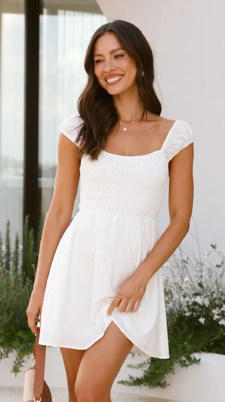 boho mini dresses for warmth -Tamami Mini Dress - White