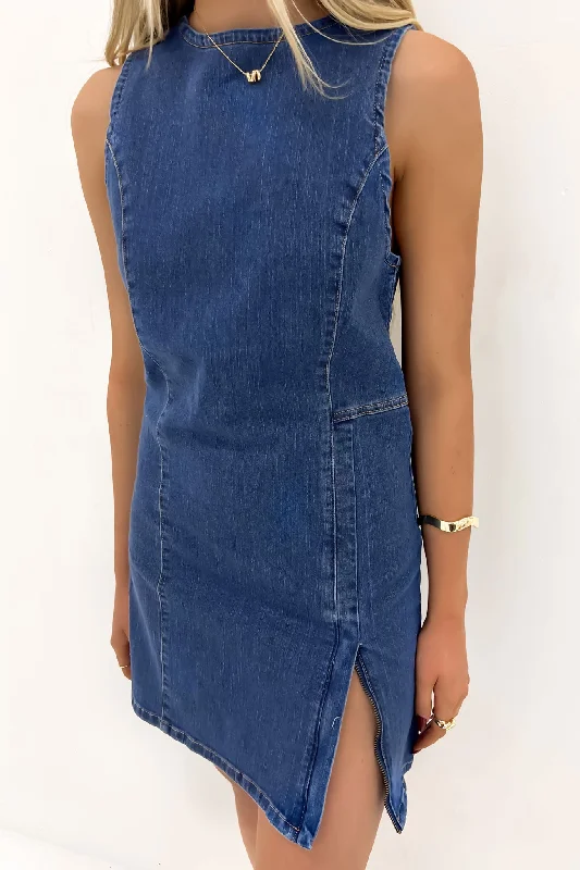 chic mini dresses for women -Taree Denim Mini Dress Indigo