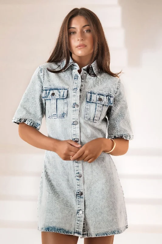 cute mini dresses for summer -Tatum Denim Mini Dress Sky Blue