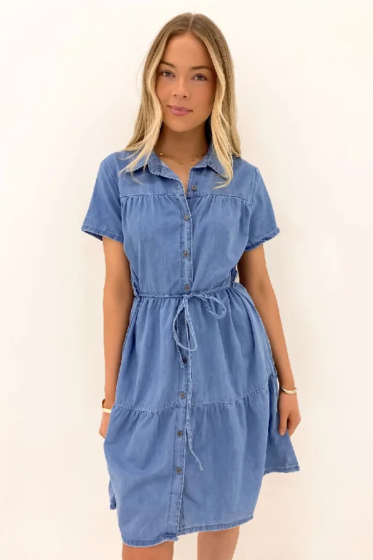 mini dresses with quirky patterns -Tobi Denim Mini Dress Mid Blue