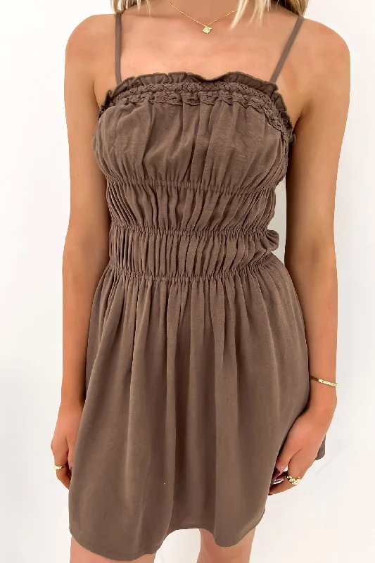 cute mini dresses for warmth -Toledo Mini Dress Brown