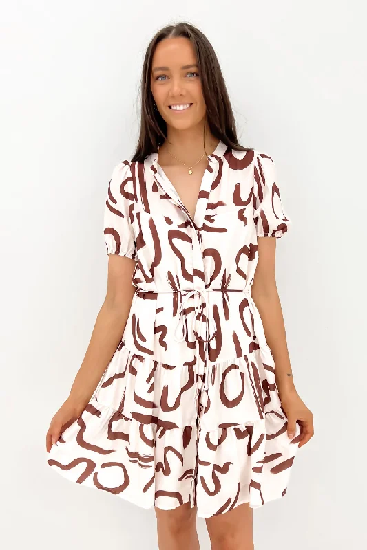 elegant mini dresses for women -Vickie Mini Dress Brown Swirl