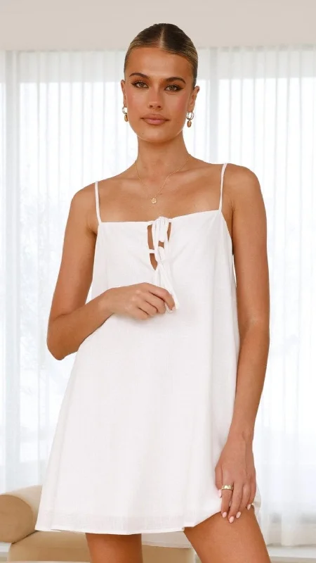 trendy mini dresses for dates -Yumiko Mini Dress - White